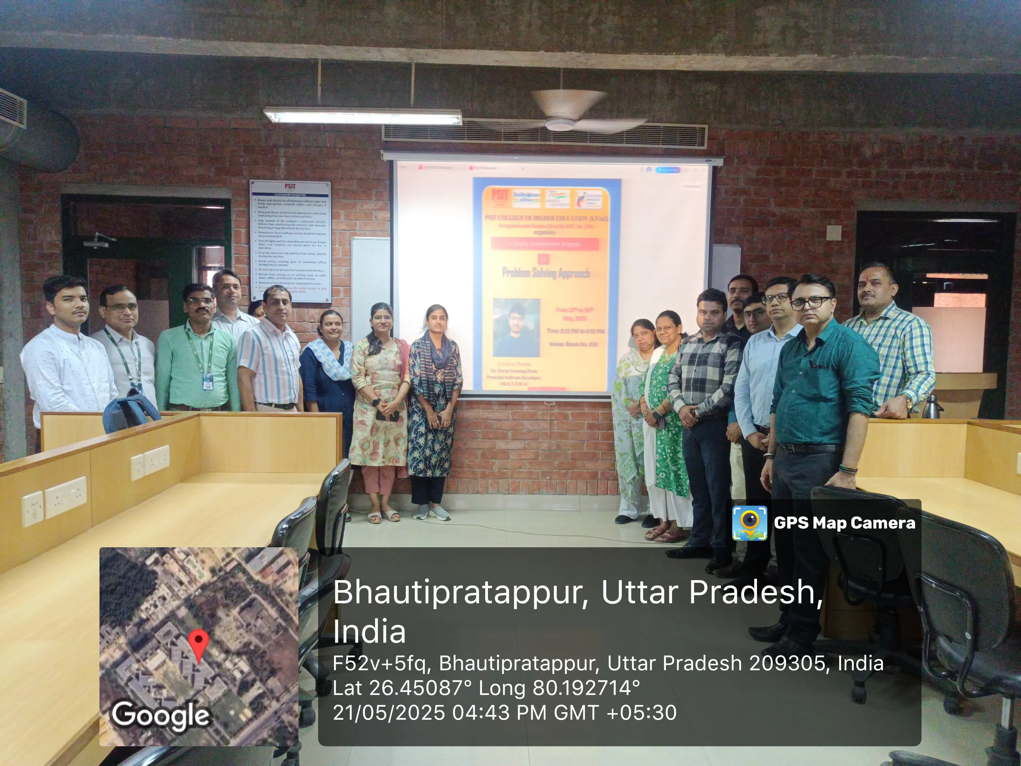 PSIT College of Higher Education, Kanpur, successfully organized a comprehensive Faculty Development Program (FDP) on FSD (Full Stack Development), DSA (Data Structures and Algorithms), PSA (Problem Solving Approach), and Python from May 19th to May 30th, 2025. The program aimed at upskilling faculty members with current technical knowledge and hands-on practices essential for modern teaching and research in the domain of Computer Science.Key contributors included Dr. Rahul Deo Shukla, Dr. Satyasundara Mahapatra, and Mr. Pradumn Kumar (Internal) and Mr. ChannabasavannaBankapurSubhashchandra (External) for DSA; Dr. Sumit Chandra, Mr. Sarvesh Kumar Soni, and Mr. Himanshu Dwivedi (Internal) and Mr. Durga Swaroop Perla (External) for PSA; Mr. Kumar Saurabh, Mr. Syed Suboor Aziz, and Mr. Anshul Atre (Internal) and Mr. Sai Sushanth Durvasula (External) for FSD; and Dr. Rohit Saxena, Mr. Mohan Rao Mudradi, and Mr. Atul Kumar Dixit (Internal) along with Mr. Akash Verma (External) for Python. The program effectively strengthened the participants' technical competencies, pedagogical approaches, and practical knowledge, aligning with PSIT’s mission of academic excellence and continuous faculty development.